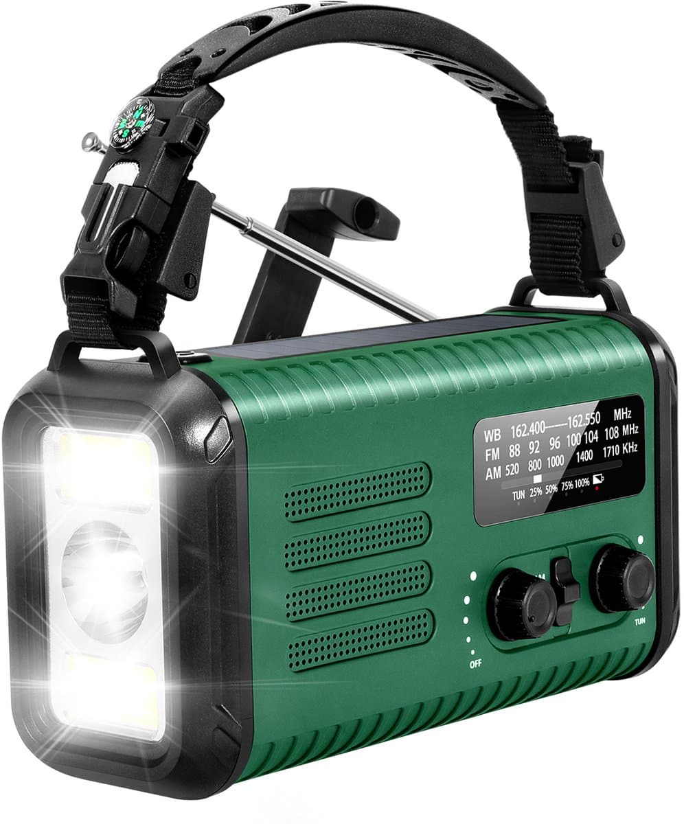 NovaWare NoodRadio Solar Opwindbaar - FM/AM - Powerbank Zonneenergie met 20.000mAh - Survival Noodpakket - Draagbare Radio op batterijen – Groen — afbeelding 1