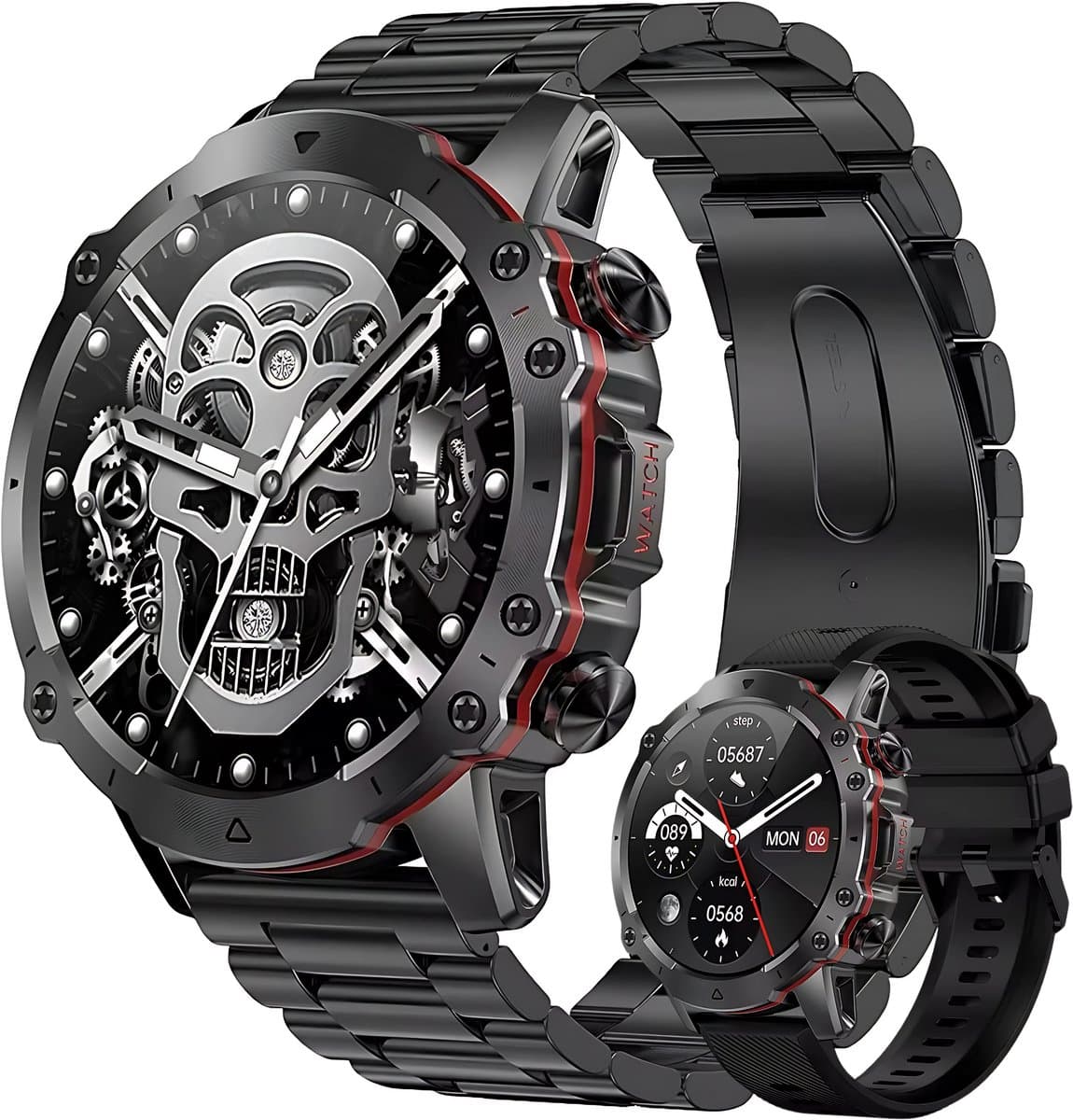 Royal Empire AK56 Smartwatch - Smartwatch Heren - Stappenteller - Bloeddrukmeter - Hartslagmeter - Slaapmonitor - Multisport - RVS & TPU bandje - 47MM - Geschikt voor alle Smartphones - Zwart — afbeelding 1