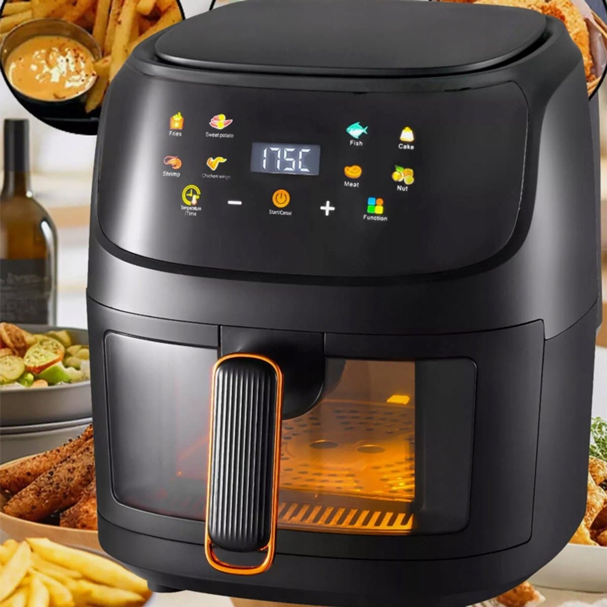 8L Airfryer - 1350W - met heteluchtcirculatiesysteem - uittrekbare frituurmand - oververhittingsbeveiliging - zwart — afbeelding 1
