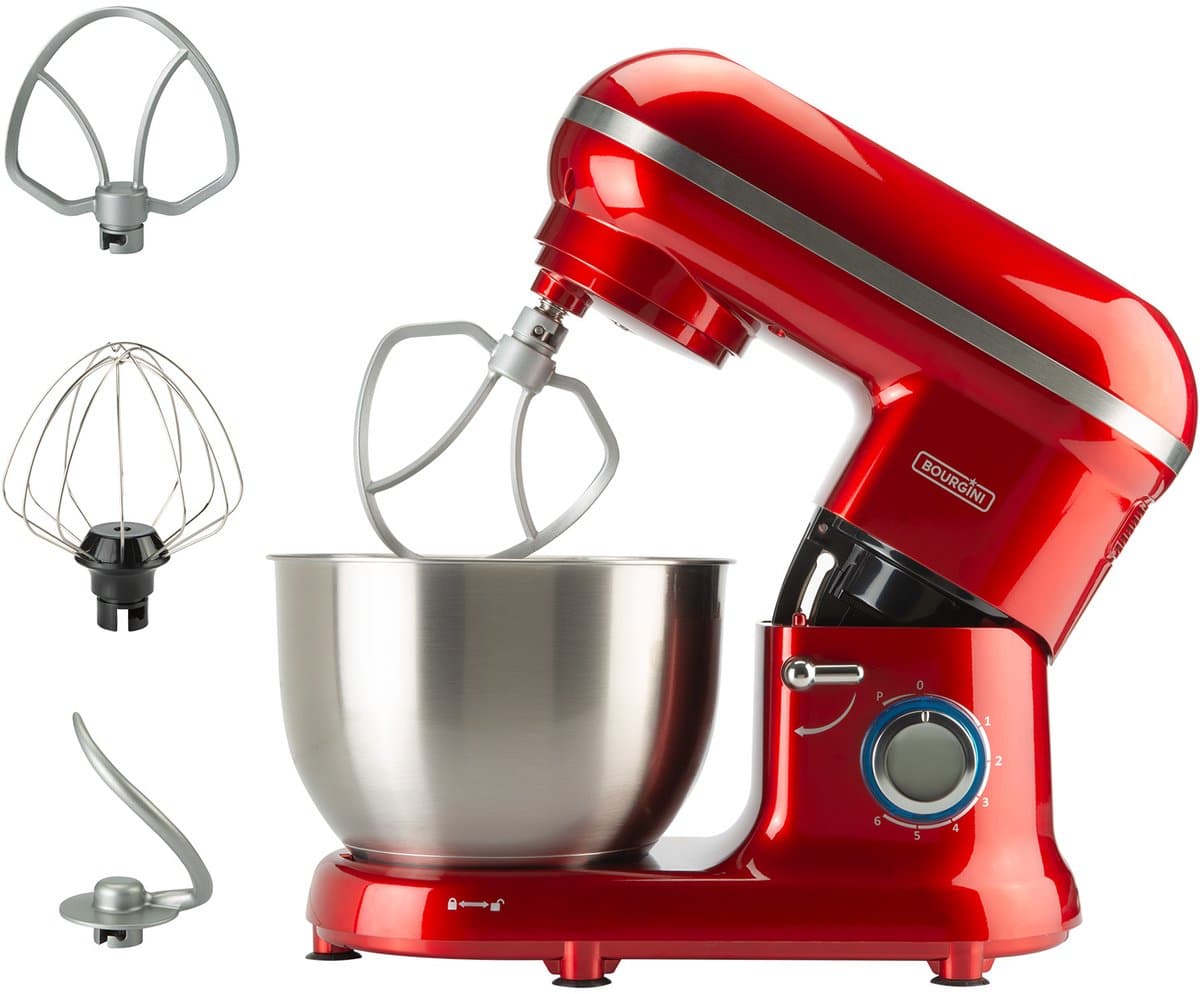 Bourgini Classic Kitchen Chef Keukenmachine - 4.5L Mengkom - Keukenmixer - Keukenrobot - 1300W- Rood — afbeelding 1