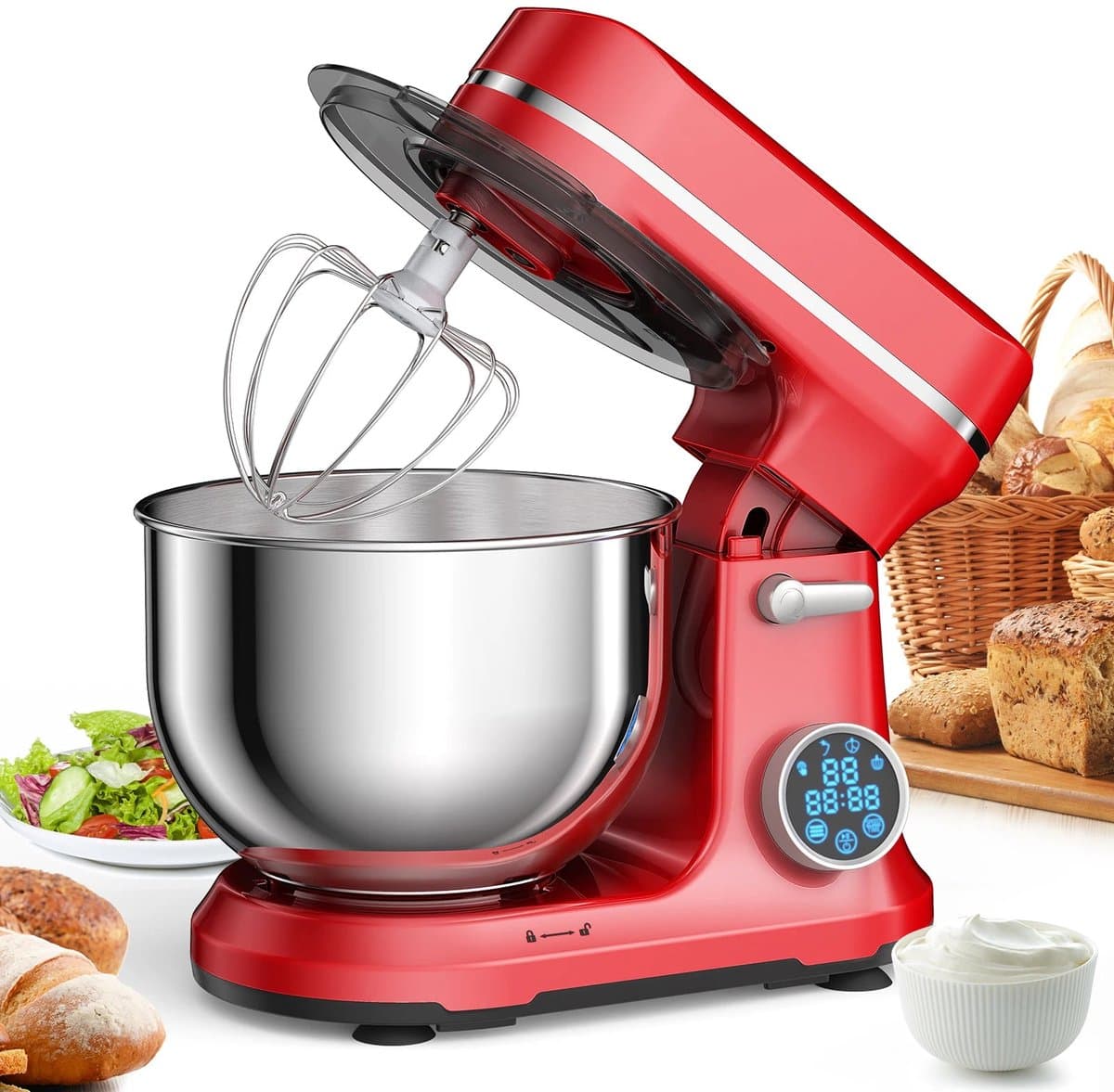Keukenmixer - Keukenmachine - Foodprocessor - Keukenrobot - 1200W - OLED Touchscreen – 11 Snelheden – 5L RVS Mengkom – Elektrische Foodmixer - Rood — afbeelding 1