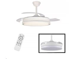 CristalRecord - Plafondventilator Supereco - doorsnede 106 cm – uitklapbare bladen – remote control – dimbaar en kleurenwissel - wit