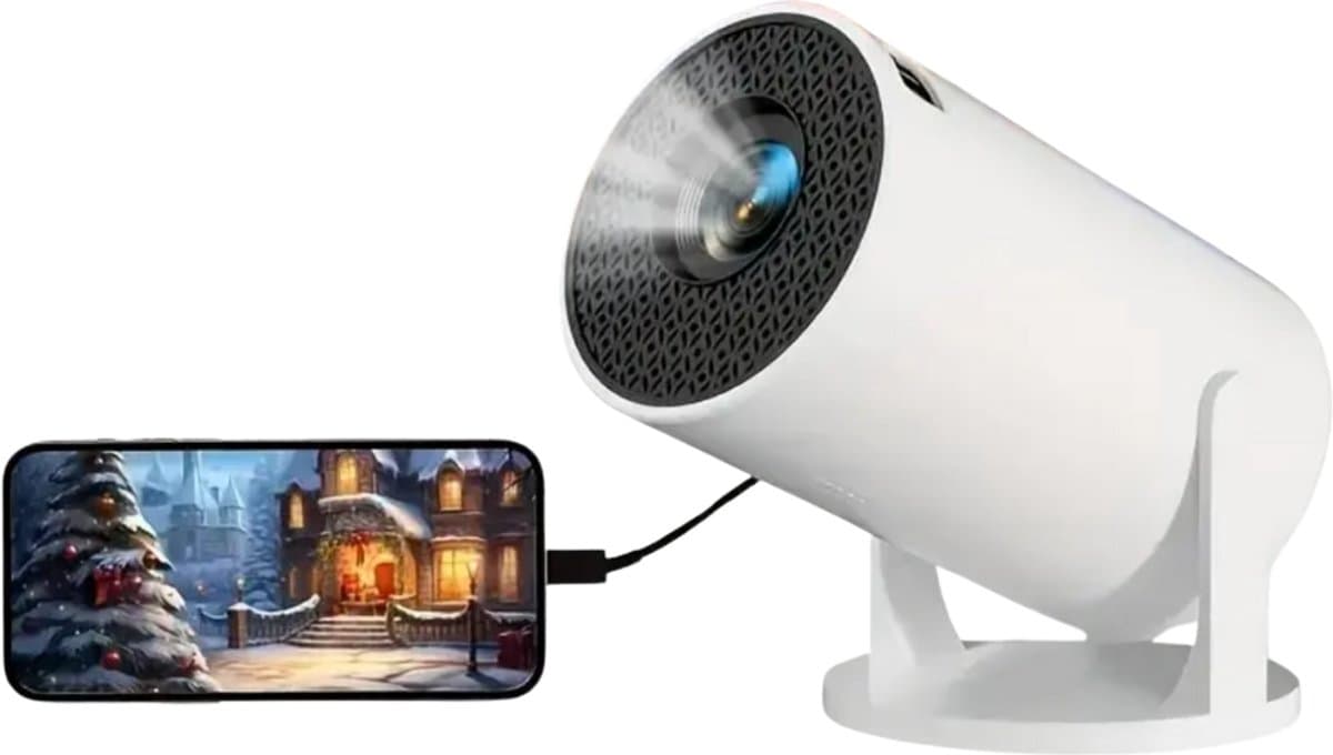 Mini Beamer Draagbaar 2025 - Alles-in-één Smart TV Projector - Android 11.0 - WiFi 6 & Bluetooth 5.2 - 4k Beeldkwaliteit - Wit - Lumen - Home Cinema - Dollssbeauty — afbeelding 1
