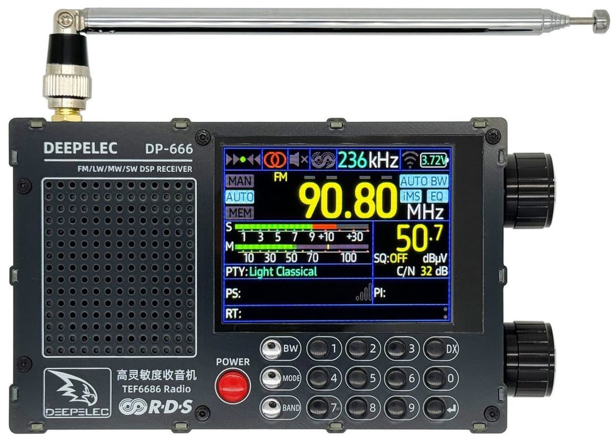 DEEPELEC DP-666 Wereldontvanger - TEF6686 DSP Radio - FM/LW/MW/SW Kortegolf met RDS - Oplaadbare 5000 mAh accu - Zwart — afbeelding 1