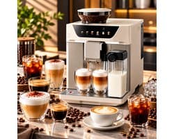 DREAME Volautomatische Koffiemachine – Espresso, Cappuccino, Latte & Cold Brew – Touchscreen – 9 Maalstanden – 2L Watertank – 450g Bonenreservoir – Crème