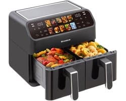 Sinaopus Airfryer 9L met Dubbele Mand – 2x4,5L Heteluchtfriteuse – 2000W – Dual Zone – 10 Programma's – Kijkvenster