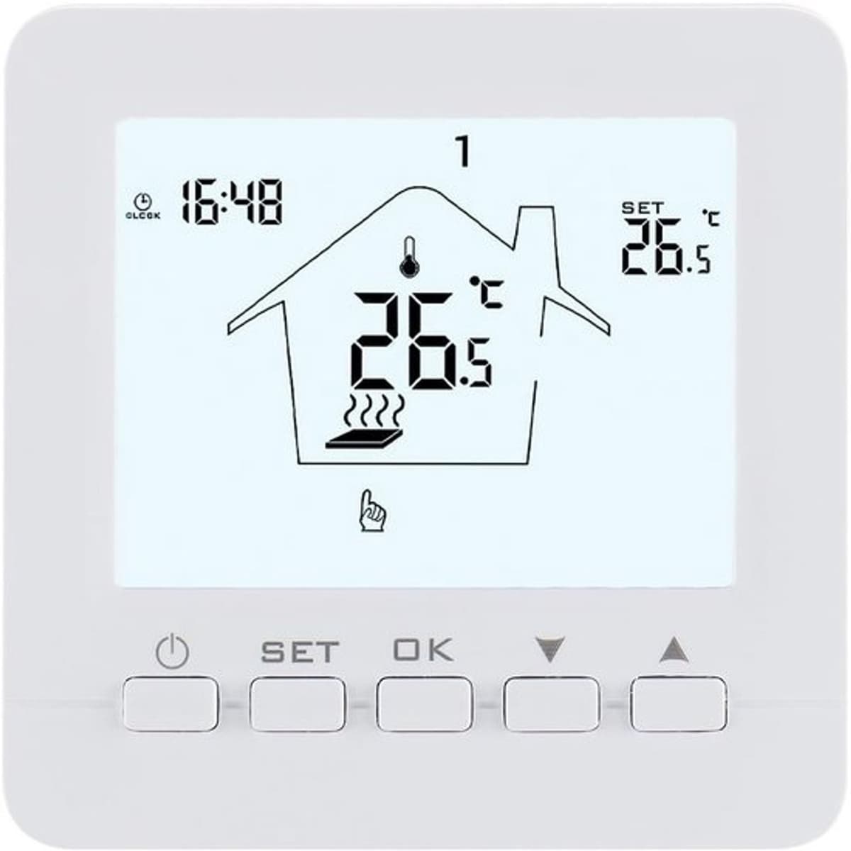 Wengart verwarmingsthermostaat WG02B05 - programmeerbaar 7 dagen, lcd-touchscreen, AC230V, Max3A, vloerverwarming, witte achtergrondverlichting — afbeelding 1