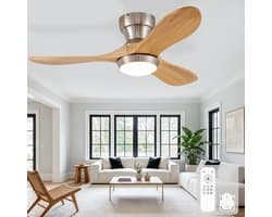 MIVRAY Plafondventilator – 90 Cm – Omkeerbare Gelijkstroommotor Met 6 Snelheden – Hout – Natuurlijk – Geluidsarme Ventilatie Voor Lage Plafonds