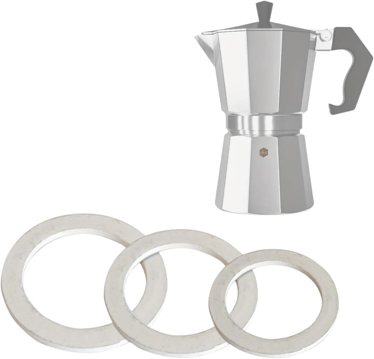 Set van 3 rubberen reserveafdichtingen voor espresso-maker Moka, 4 maten verkrijgbaar, 1-2-3-6 kopjes, compatibel met de meest gangbare merken, Made in Italy (1 kopje) — afbeelding 1