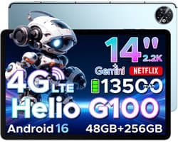 DOOGEE Tab E3 Max - Tablet - 32GB ROM+256GB ROM(2TB TF)- Android 16 - 14 inth IPS - 4G LTE - Gemini AI - Helio G100 - 13500mAh/18W - Quad Speakers - Face ID - 5G Wi-Fi - A GPS - GPS - Blauw