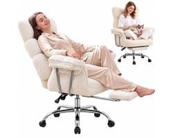 Dowinx Game stoelen - Gamestoel wit - Ergonomische Gamestoel - Grote Bureaustoel - Gamestoel met voetsteun - Verstelbare Gamingstoel - Tot 181 kg - Game bureaustoel chair - Teddy fleece