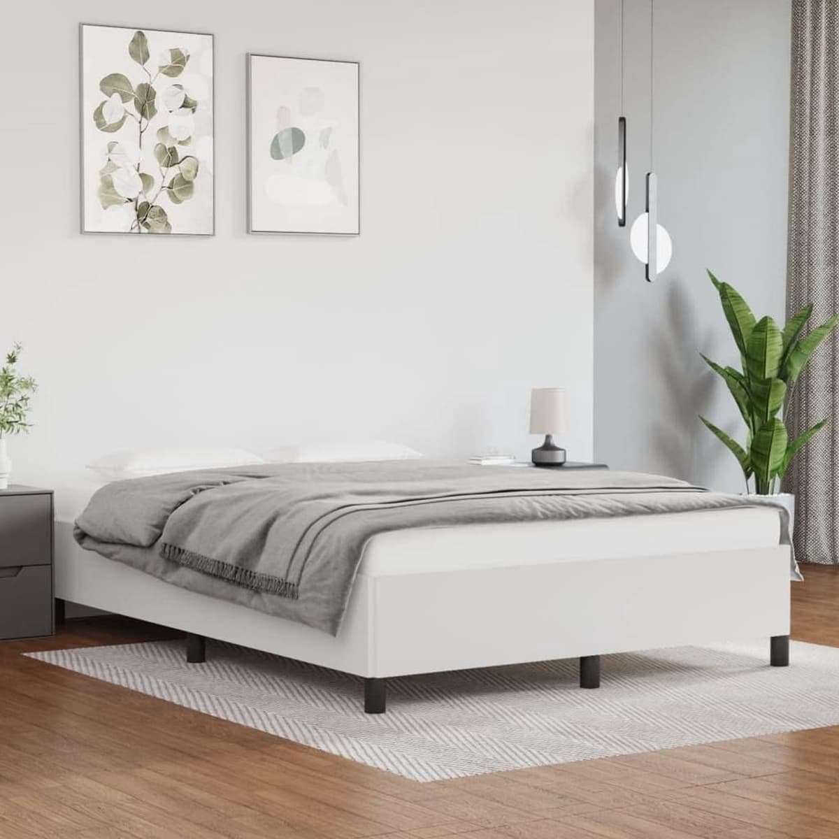 Bedframe, wit, 140 x 200 cm, kunstleer, logeerkamer, bedframe voor slaapkamer, hotelbedframe, familiebed voor slaapkamer, hotel, logeerkamer — afbeelding 1
