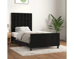 Bedframe met hoofdeinde, zwart, 100 x 200 cm, fluwelen familiebed, logeerkamer, hotelbedframe, bedframe voor slaapkamer, hotel, logeerkamer