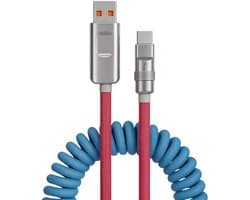 Oprolbare USB-A naar USB-C Kabel 2 Meter Nylon Gevlochten 120W PD3.1 Snelladen Kabel Telescopisch Voor iPhone 15 16 17 Pro Max Samsung Galaxy S23 Xiaomi Android Smartphones