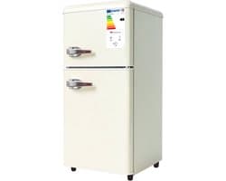 Crème Mini Koelkast - 60 liter dubbeldeurs koelkast - Met Apart Vriesvak en 7 Temperatuurstanden - Voor Keuken, Woonkamer & Kantoor - 41x45x89 cm