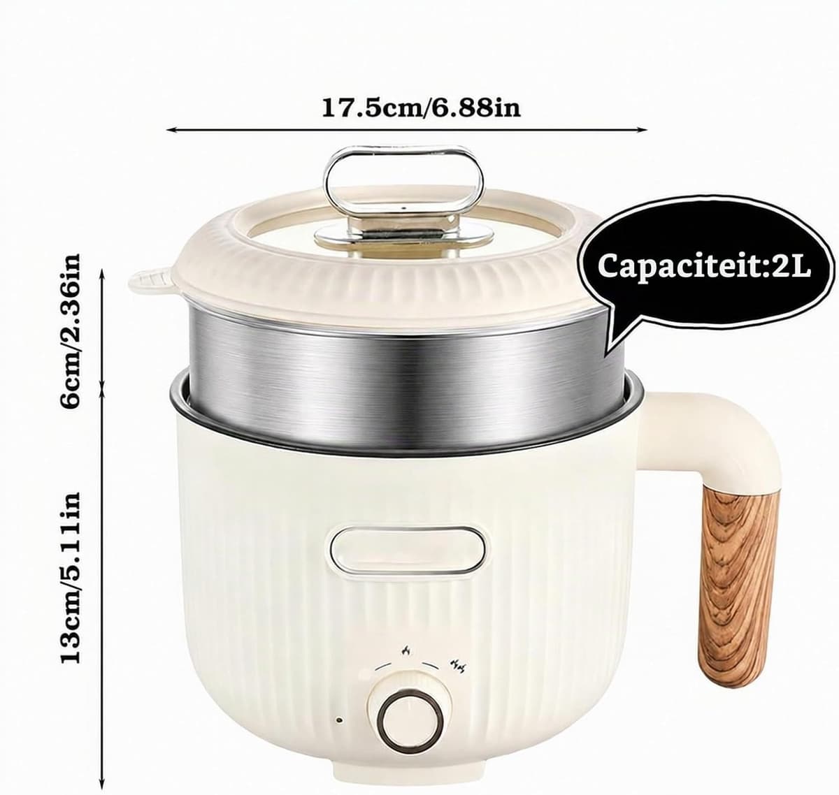 Elektrische Kookpan - Beige - 2 l - Draagbare Antiaanbak Multicooker - Voor Keuken en Reizen — afbeelding 1