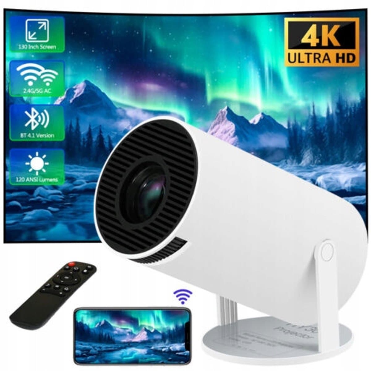 Mini Beamer - Draagbaar Projector - Android TV 11.0 - 2.4/5G WiFi & Bluetooth 5.0 - Automatische Keystone-correctie - 120 ANSI - 40-130 Inch - Thuisbioscoop - Voor Thuis & Kantoor — afbeelding 1