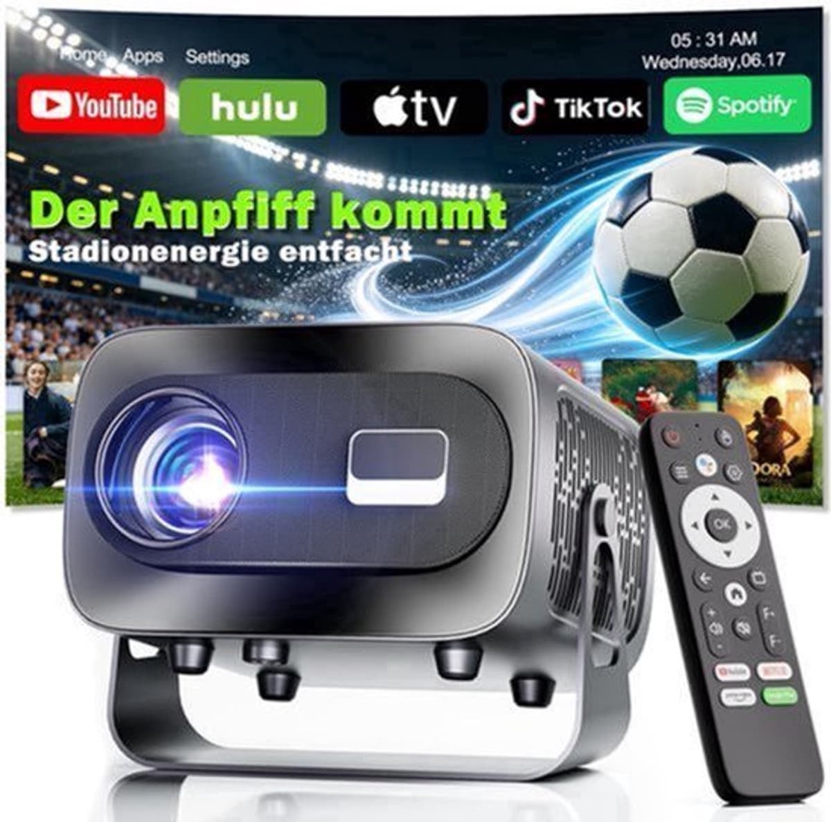 Mini Beamer 1000 ANSI Lumen - Full HD 1080p Resolutie - LED Projector - Android 13 Smart Beamer - Draagbaar Met Wifi En Bluetooth — afbeelding 1