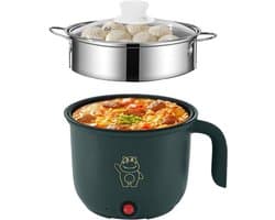 Mini elektrische hotpot - Draagbare kookpan - Snel maaltijden bereiden - Met stoompan - 18 liter - Groen