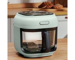 Friteuse met verticale plaatsing - Oven met digitale bediening - Gezonde maaltijden bereiden - Glazen kijkvenster - 4 liter - Groene uitvoering