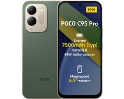 Xiaomi POCO C95 Pro - 8GB RAM - 256GB - Green - 7500mAh batterij met 45W turbo-opladen - Aangedreven door 45W turbo-opladen - Meeslepend 6.9" display