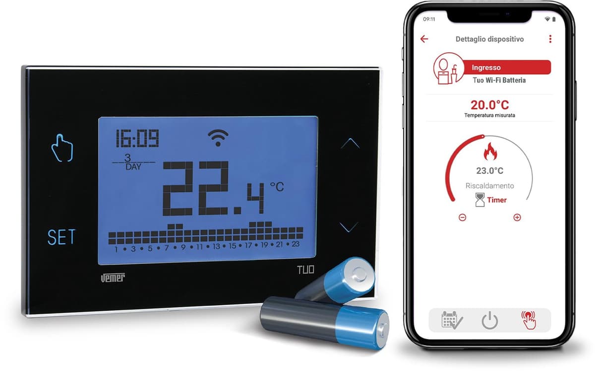 Thermostaat met wifi-batterij VE788700, programmeerbaar voor ketel, compatibel met Alexa en Google Home, afstandsbediening app, zwart — afbeelding 1