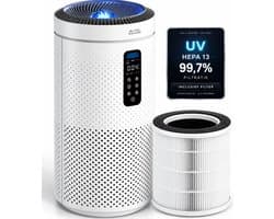 BLANC SQUARE Luchtreiniger - Air Purifier Pro Max - 400m³/h 100m² + UV - HEPA 13 - Filtert Pollen, Huisdier Geurtjes en Stof - Automatisch + 3 Standen - Slaapkamer Clean Air