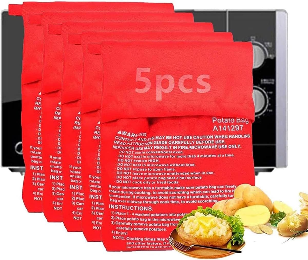 Set van 5 Herbruikbare Magnetron Aardappeltassen voor Snelle Mals Aardappelen — afbeelding 1