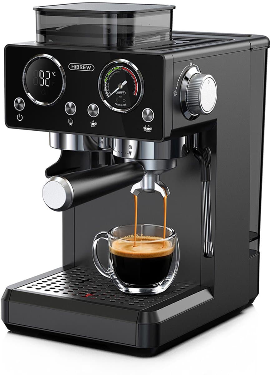 HiBREW H20 alles-in-één koffiezetapparaat met ingebouwde molen, dubbele warme en koude extractie, druk van 20 bar, maalaanpassing op 20 niveaus, stoompijpje voor latte, watertank van 1,4 liter, Smart Touch Control — afbeelding 1