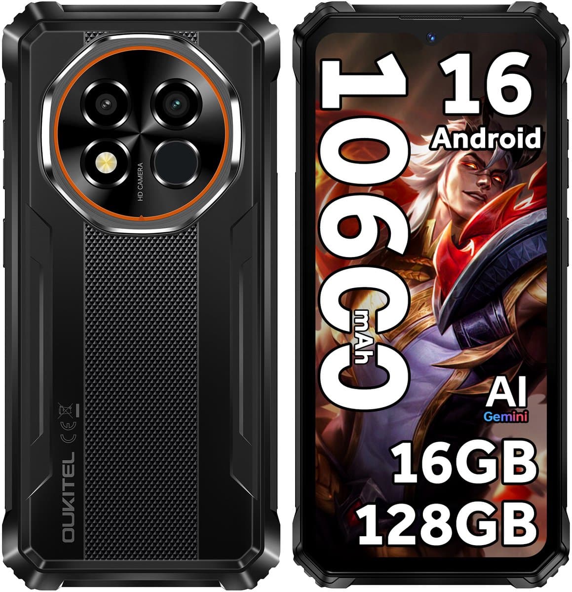 OUKITEL G6 Outdoor Smartphone 16GB RAM-128GB ROM-10600mAh batterij-6.52 inch HD-Android16-4G — afbeelding 1