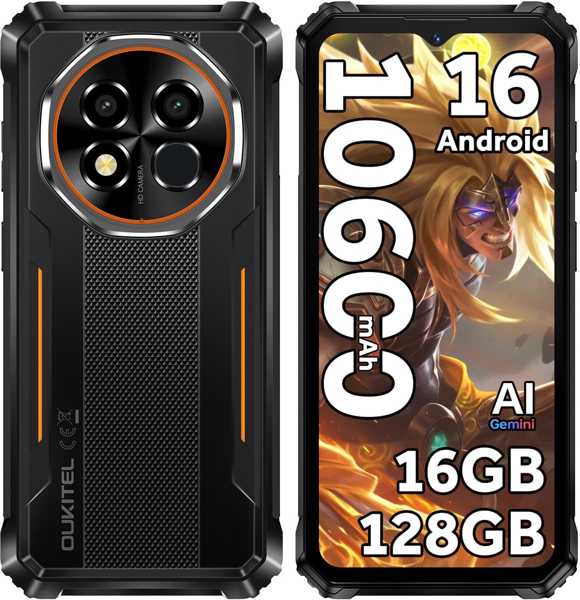 OUKITEL G6 Outdoor Smartphone 16GB RAM-128GB ROM-10600mAh batterij-6.52 inch HD-Android16-4G — afbeelding 1