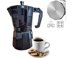 Lifestyleboss Zwarte Moka koffie percolator 300 ml, 6 kopjes, klassieke espressokan -aluminium voor alle warmtebronnen behalve inductie - Italiaans koffiegenot