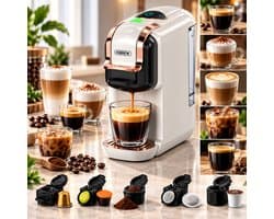 HiBREW 5-in-1 Espresso Machine – Koffiezetapparaat voor Nespresso®, Dolce Gusto®, K-Cup®, ESE & Gemalen Koffie – Hot & Cold – Wit/Rosegoud