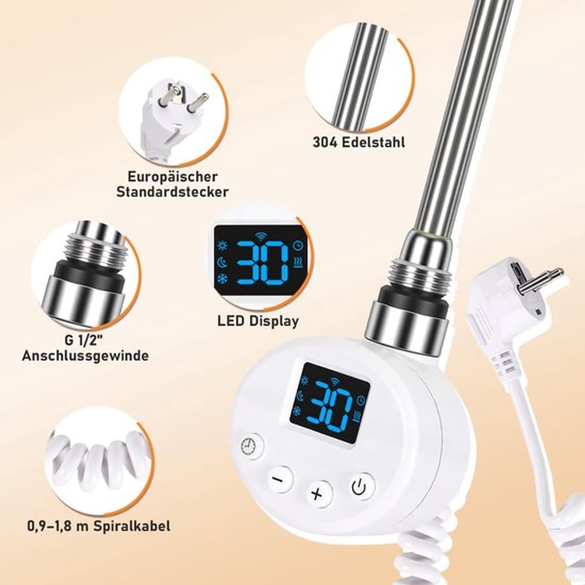 Verwarmingsstaaf, 300 W, met thermostaat en wifi-app-bediening — afbeelding 1