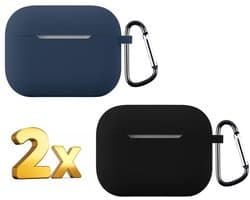 Telestore - hoesje geschikt voor AirPods Pro 3 soft case cover - 2 stuks zwart en blauw - TPU hoesje Beschermhoes - AirPods Pro 3 Cover - AirPods Pro 3 hoesje - Geschikt voor Apple AirPods Pro 3 - gel hoesje met sleutelhanger