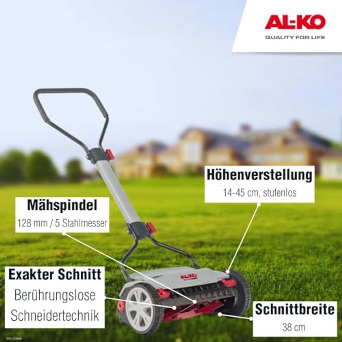 Premium Handgrasmaaier met Helikoptersnede - 38 cm Werkbreedte voor Tuinen tot 250 m² — afbeelding 1