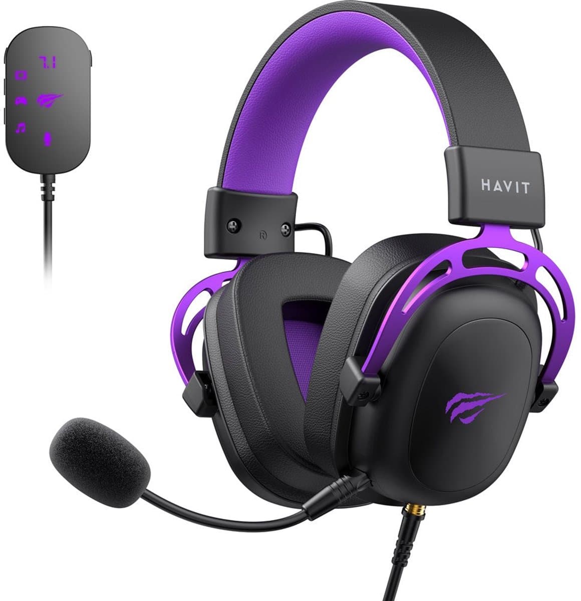 Havit H2002 U - Gaming Koptelefoon - Zwart/Paars - Bekabeld - Met Afneembare Microfoon — afbeelding 1