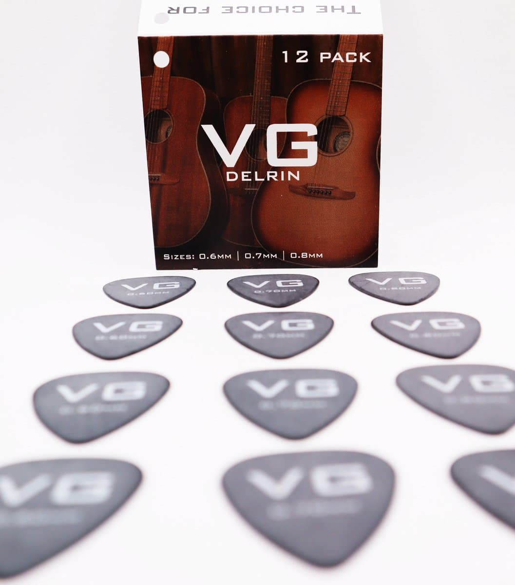 VG plectrum set 12 Delrin plectrums - diktes thin 0.6mm medium 0.7mm en thick 0.8mm — afbeelding 1