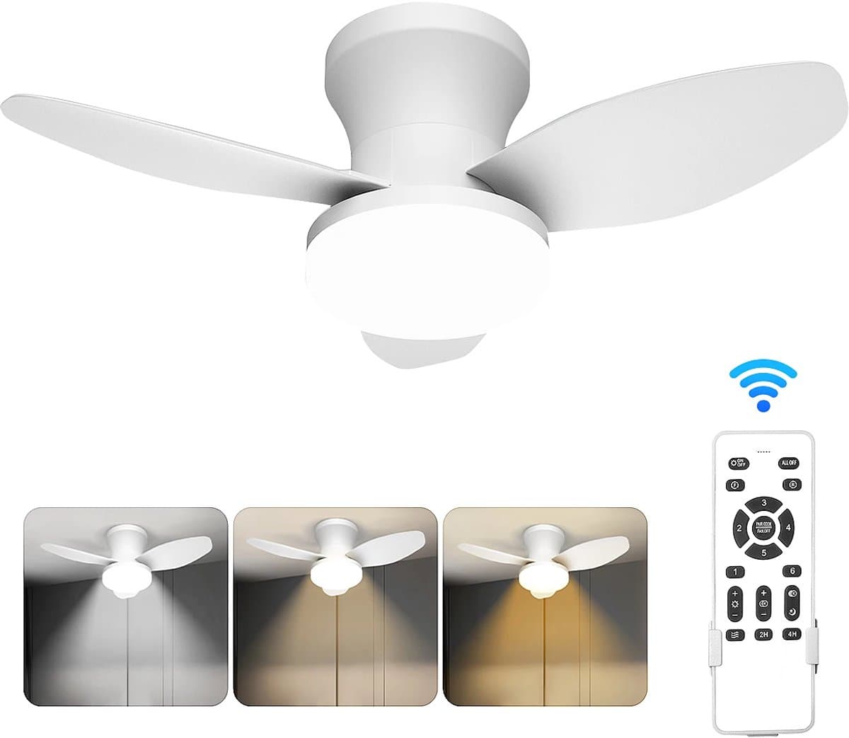 Paco Goederen® Plafondlamp - ventilator lamp - 3 bladig - 6 snelheden - afstandsbediening - dimbare LED kroonluchter - Woonkamer - Slaapkamer - eetkamer — afbeelding 1