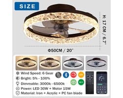 Moderne plafondventilator met verlichting en afstandsbediening - Dimbaar, 6 snelheden, 50CM (Zwart)