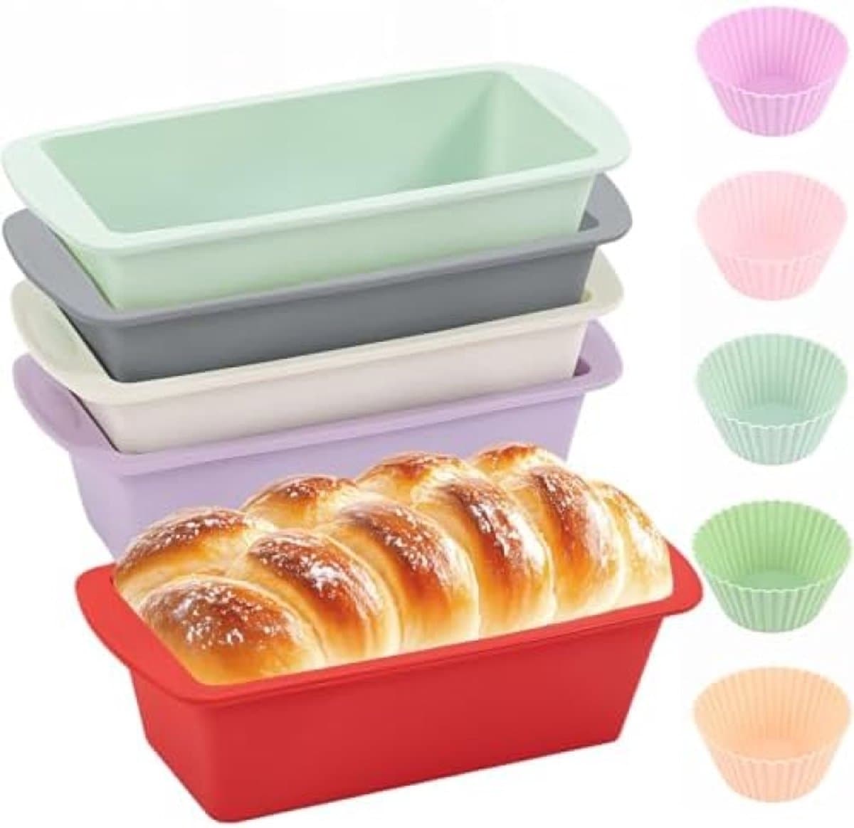 PromoHome 5-delige Siliconen Broodbakvormen Set - Rechthoekige Anti-Aanbak Bakvormen voor Oven, Airfryer en Vaatwasser - Geschikt voor Brood, Cake en Brownies — afbeelding 1