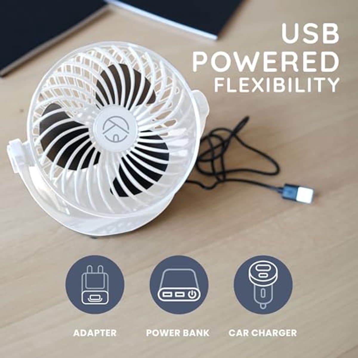 Krachtige USB Bureauventilator met 360° Draaibaarheid - Mini Ventilator met 3 Snelheden, Stil en Compact voor Thuis en Kantoor — afbeelding 1