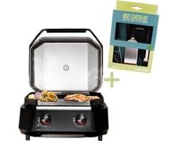 Cozze® G-500 Gas Plancha BBQ met Deksel - 2 Gasbranders - BBQ Gasbakplaat voor Buiten Koken - 5,0 kW - Inclusief Gratis BBQ Set - Outdoor Cooking