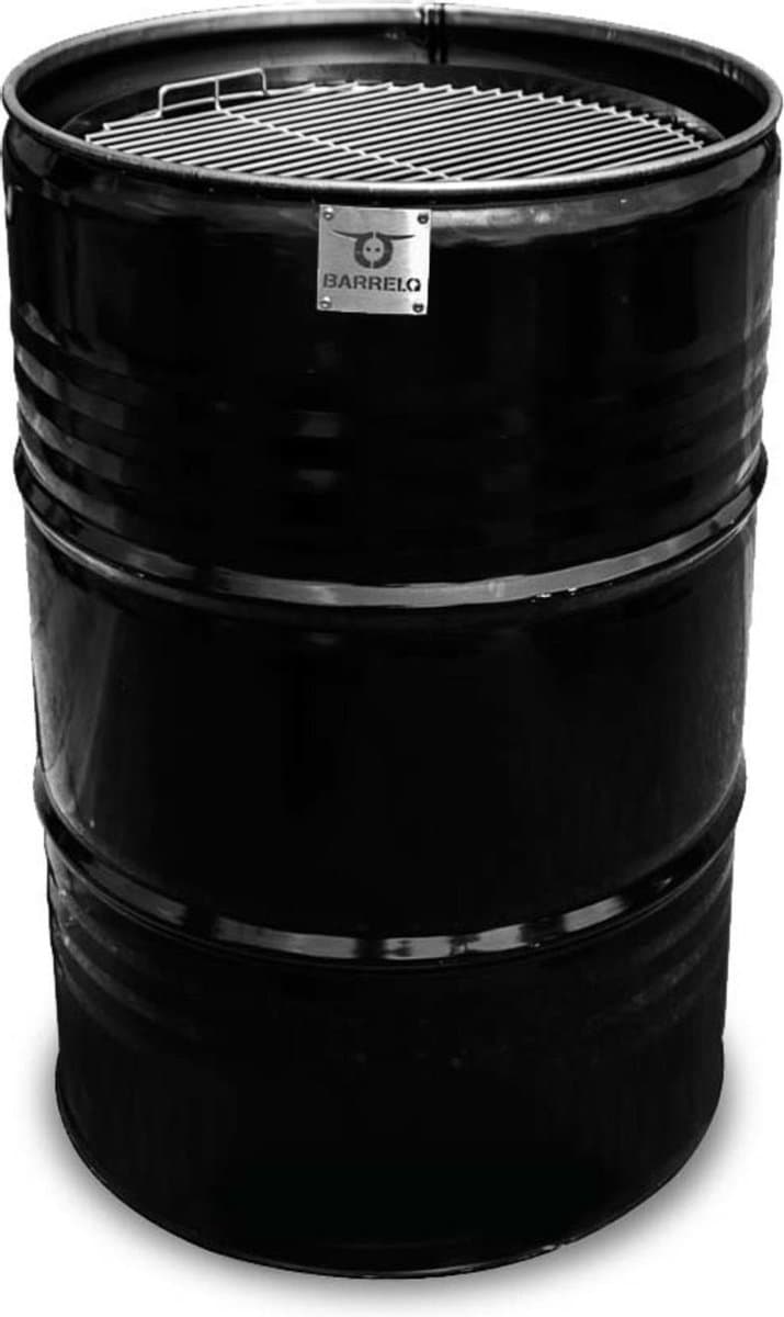 BarrelQ Big - Houtskoolbarbecue met Teppanyaki Grillplaat - Zwart Staal - Ø57x87 cm - 200L - Vuurkorf & Statafel - Inclusief Beschermhoes — afbeelding 1