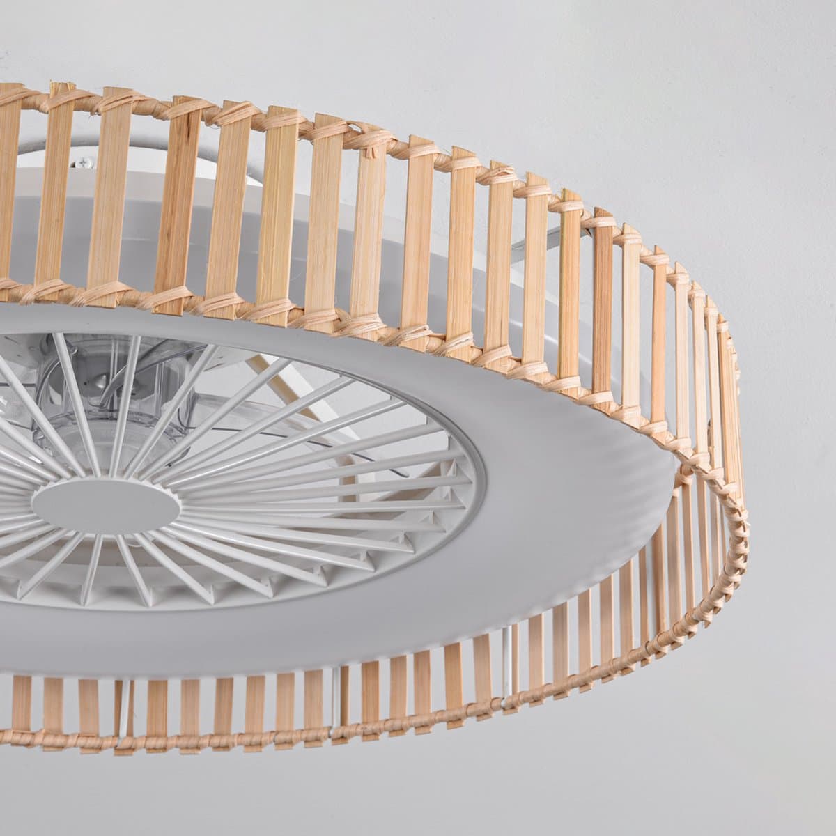 Plafondventilator Cakir met stereffect en aanpasbare kleurtemperatuur - lichtbruine bamboe kap — afbeelding 1