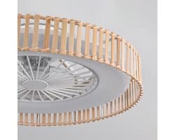 Plafondventilator Cakir met stereffect en aanpasbare kleurtemperatuur - lichtbruine bamboe kap