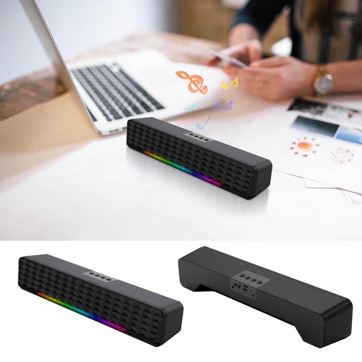 Bluetooth 5.0-luidspreker-Subwoofer-Soundbar-RGB dynamische lichteffecten PC-luidsprekers-professionele dual-mode geluidseffecten-Geschikt voor computers, mobiele telefoons en tv's — afbeelding 1