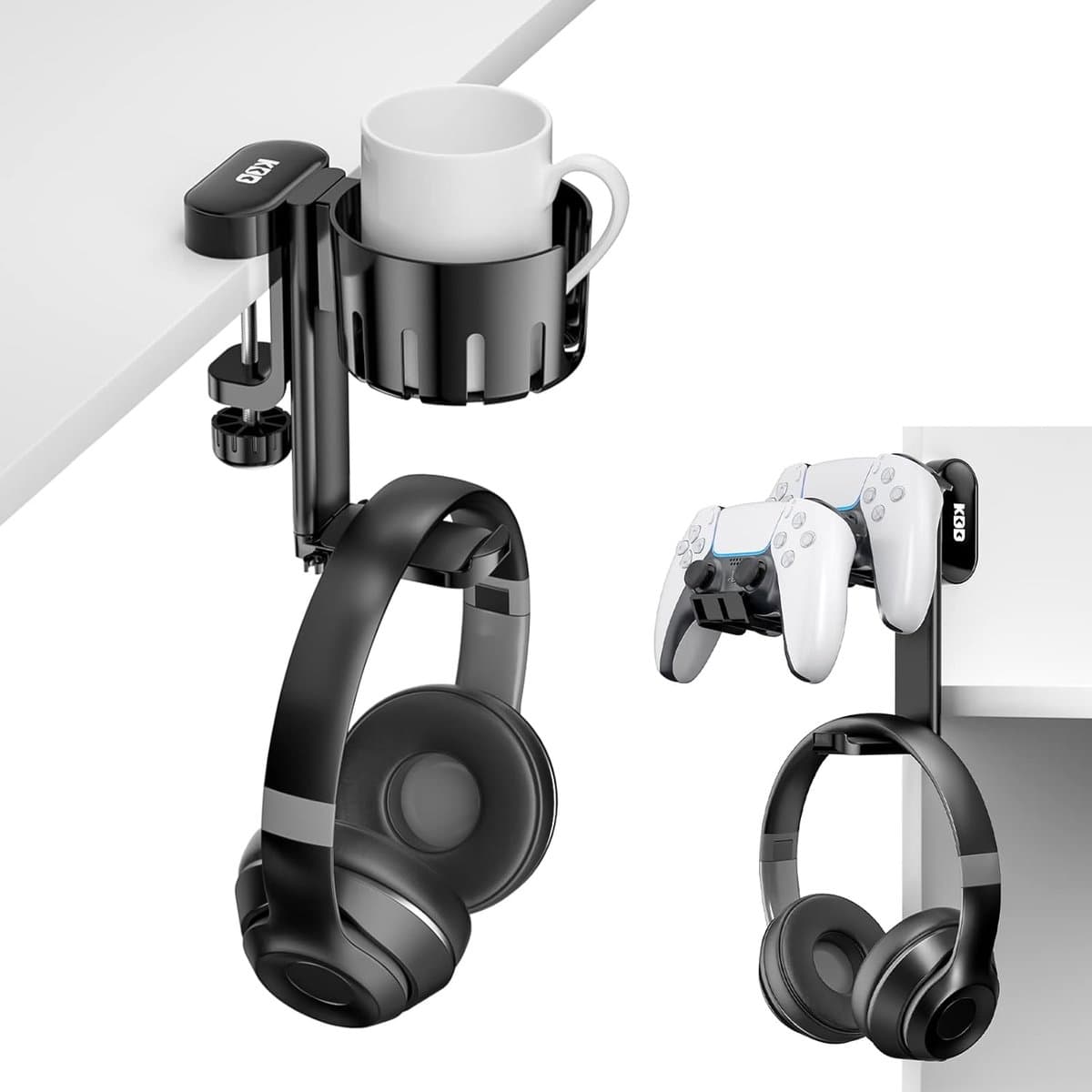 oCreon Draaibare 3-in-1 Hoofdtelefoonhaak met Bureauklem – Houder voor Controller en Beker - Universeel — afbeelding 1