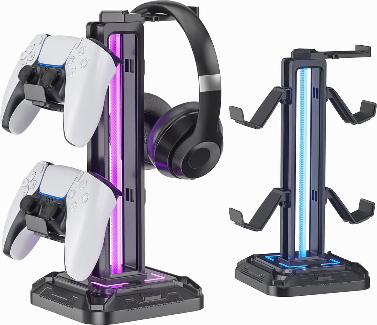 oCreon RGB Hoofdtelefoonstandaard met 9 Lichtmodi – Draaibare Houder voor Controller en Afneembare Haak - Zwart — afbeelding 1