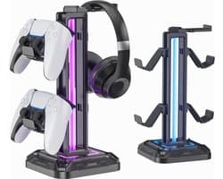 oCreon RGB Hoofdtelefoonstandaard met 9 Lichtmodi – Draaibare Houder voor Controller en Afneembare Haak - Zwart